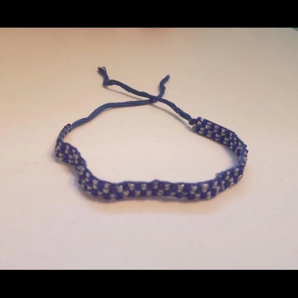 Sale thin Handwoven Silver and Blue Bracelet